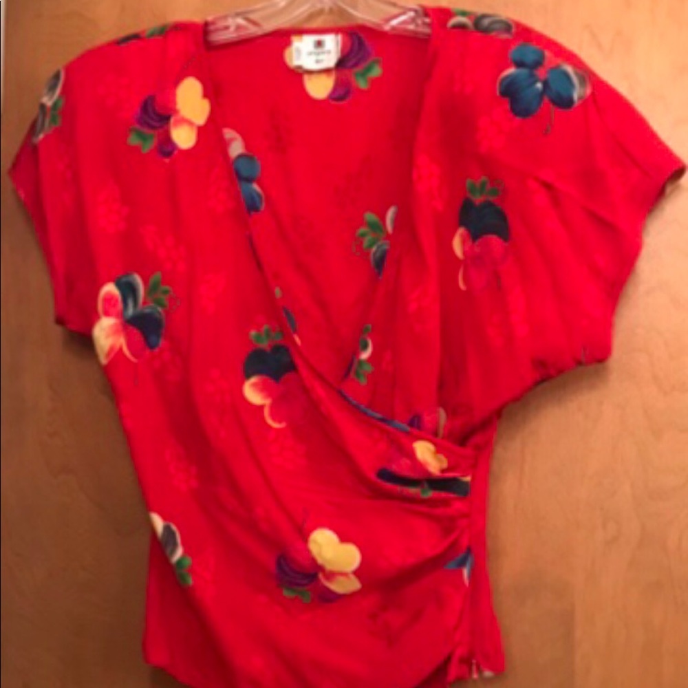 New Ungaro Ter 100% Silk Red Top size 10/44 Runs Small fits size 2 or 4 Summer